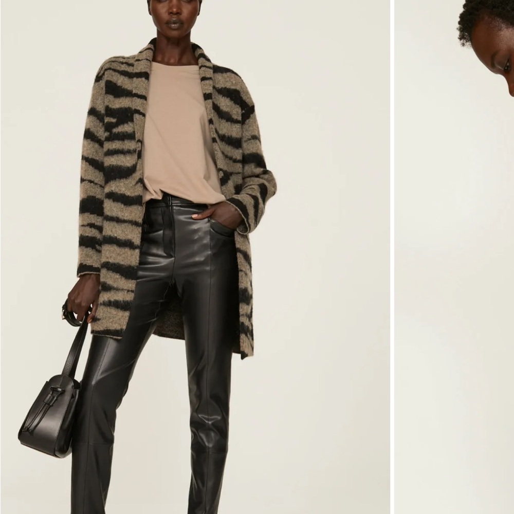 AllSaints Zebra-Stripe Open Cardigan in Black and Tan